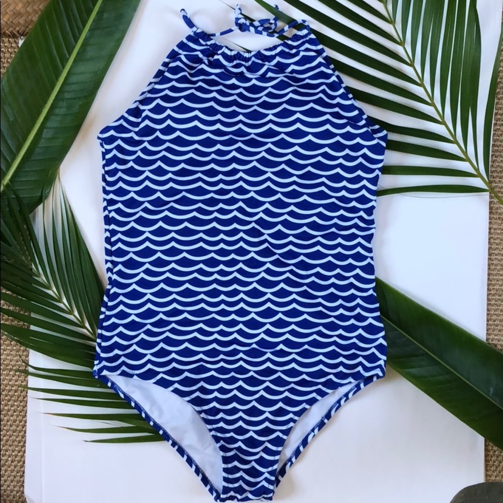 Ekouaer Wave Print Halter One Piece